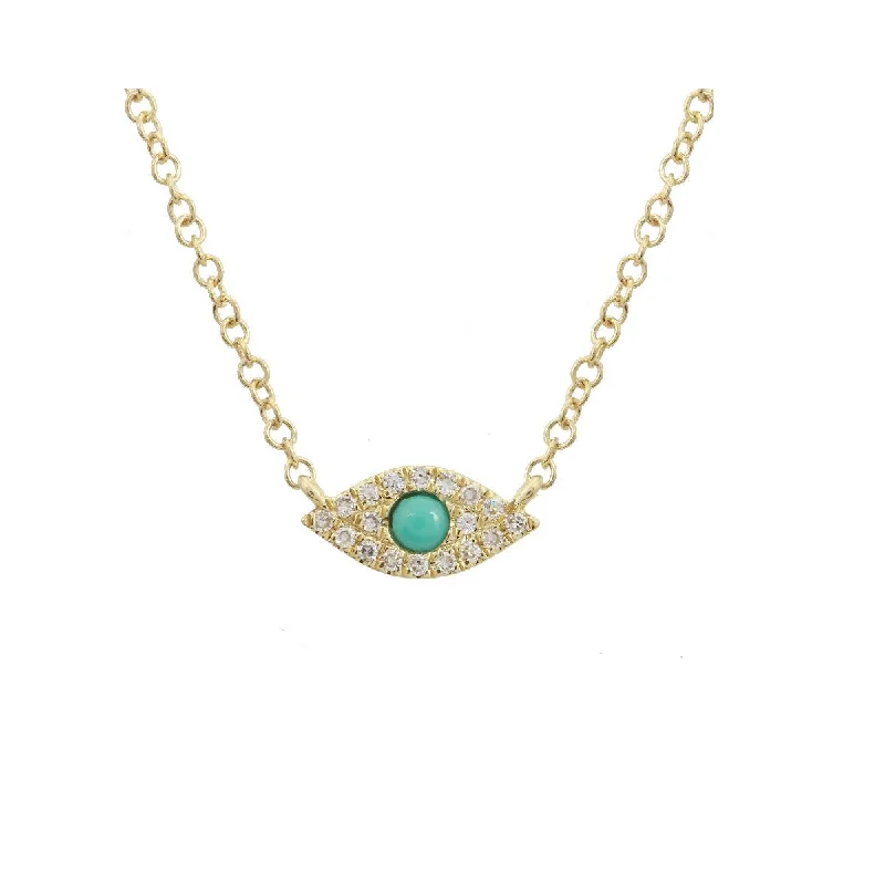 Simple Gemstone Necklace-Diamond Turquoise Evil Eye Necklace