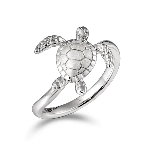 Custom Sterling Silver Ring-Life@Sea Genuine Sterling Silver Sea Turtle Wave Ring