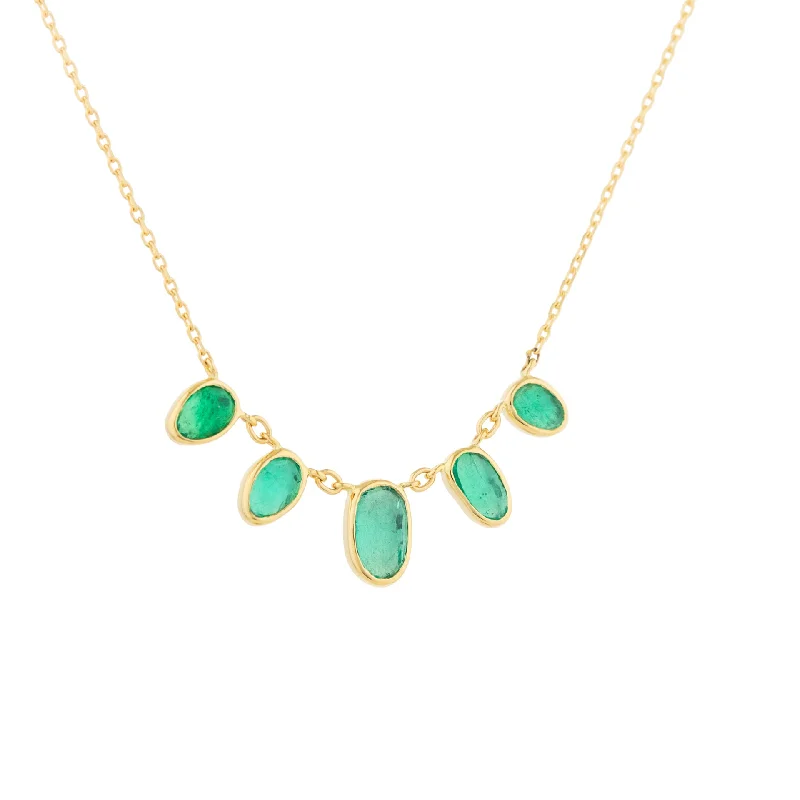 Wedding Necklace with Crystals-Five Oval Emerald Necklace