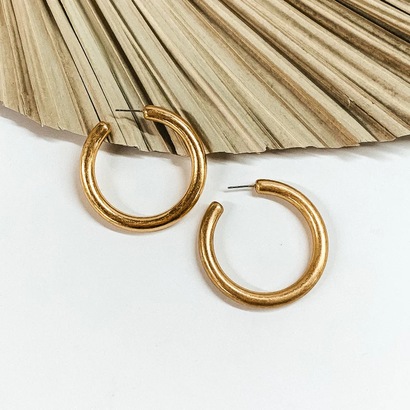 Crystal Drop Earrings-Clean Slate Large Hoop Earrings in Worn Gold Tone