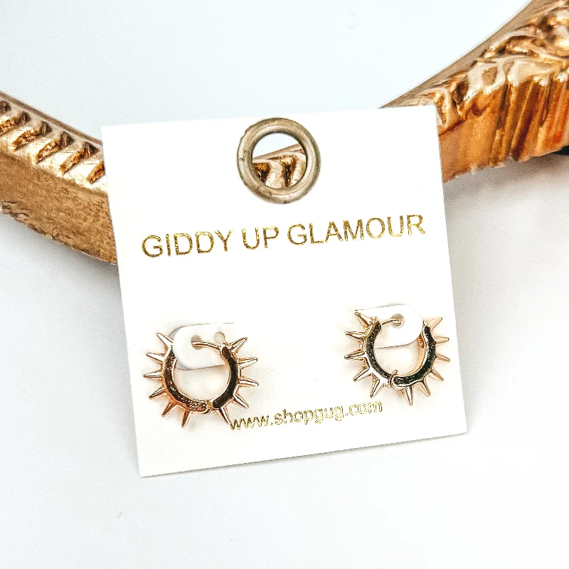 Classic Stud Earrings-Mini Sunburst Hoop Huggie Earrings in Gold Tone