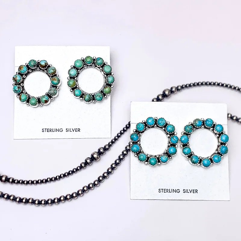 Custom Hoop Earrings-Hada Collection | Handmade Sterling Silver Circle Stud Earrings with Kingman Turquoise Stones