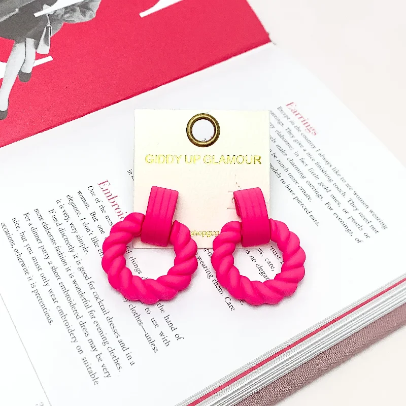 Minimalist Stud Earrings-Made to Party Twisted Circle Earrings in Hot Pink