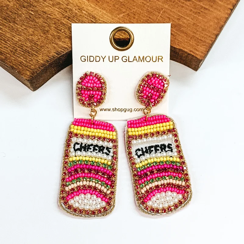 Luxury Earrings for Wedding-Cheers Drink Can Beaded Earrings in Pink