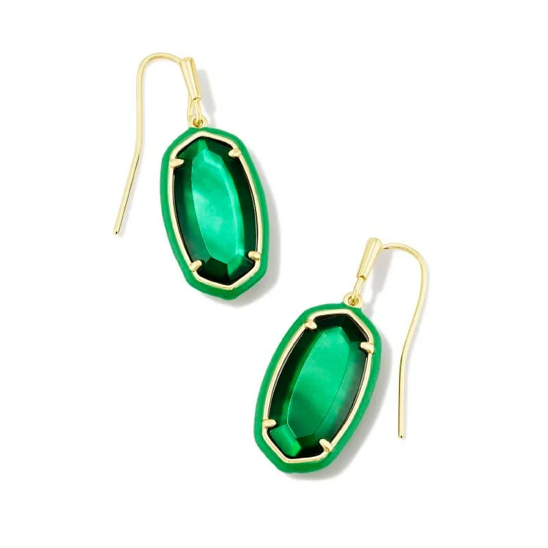 Minimalist Gold Earrings-Kendra Scott | Dani Gold Enamel Frame Drop Earrings in Emerald Illusion