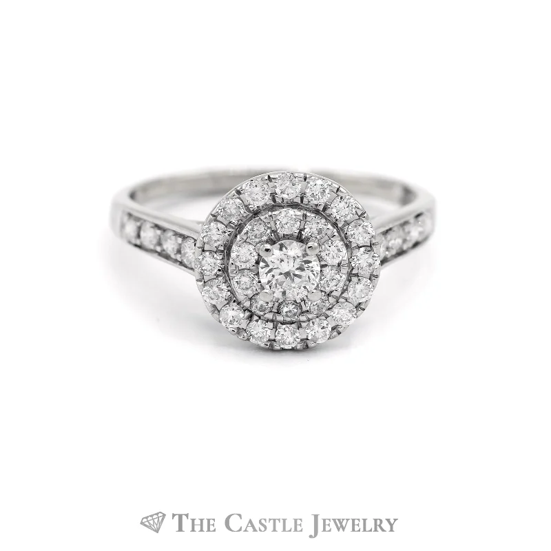 Custom Ring for Engagement-.70CTTW Round Diamond Bridal Ring with Round Halo in 14KT White Gold