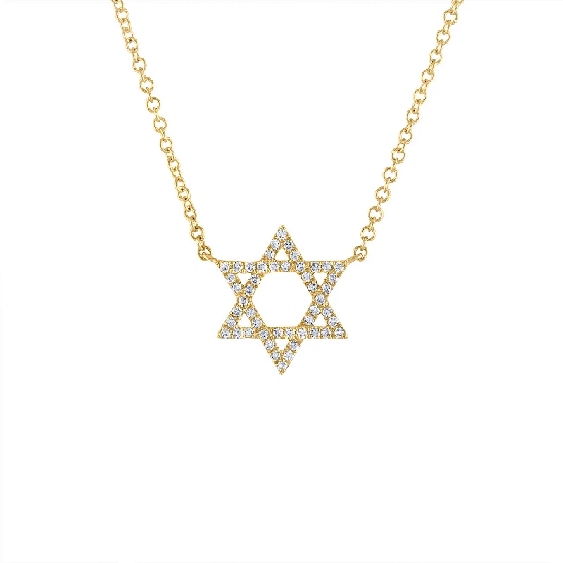 High-End Gold Necklace-14KT GOLD DIAMOND OUTLINE STAR OF DAVID NECKLACE