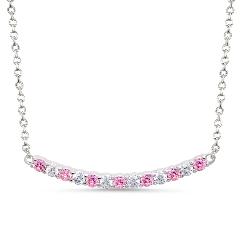 Customizable Silver Necklace-CZ Bar Necklace - Pink & White