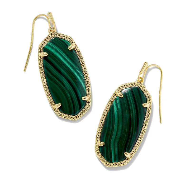 Gemstone Stud Earrings-Kendra Scott | Elle Gold Drop Earrings in Green Malachite