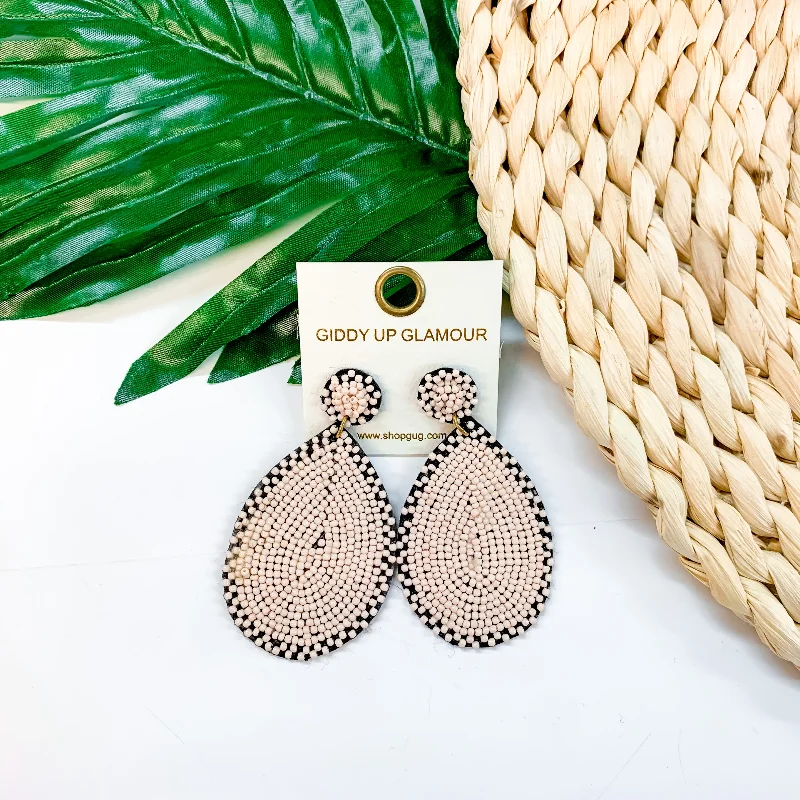 Unique Gold Earrings-Seed Bead Teardrop Earrings in Blush Pink