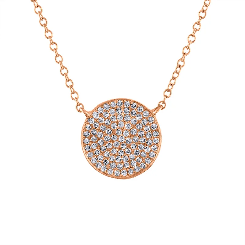 High-Quality Gemstone Necklace-14KT GOLD MEDIUM PAVE DIAMOND DISK NECKLACE