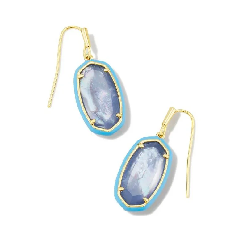 Silver Statement Earrings-Kendra Scott | Dani Gold Enamel Framed Drop Earrings in Periwinkle Illusion