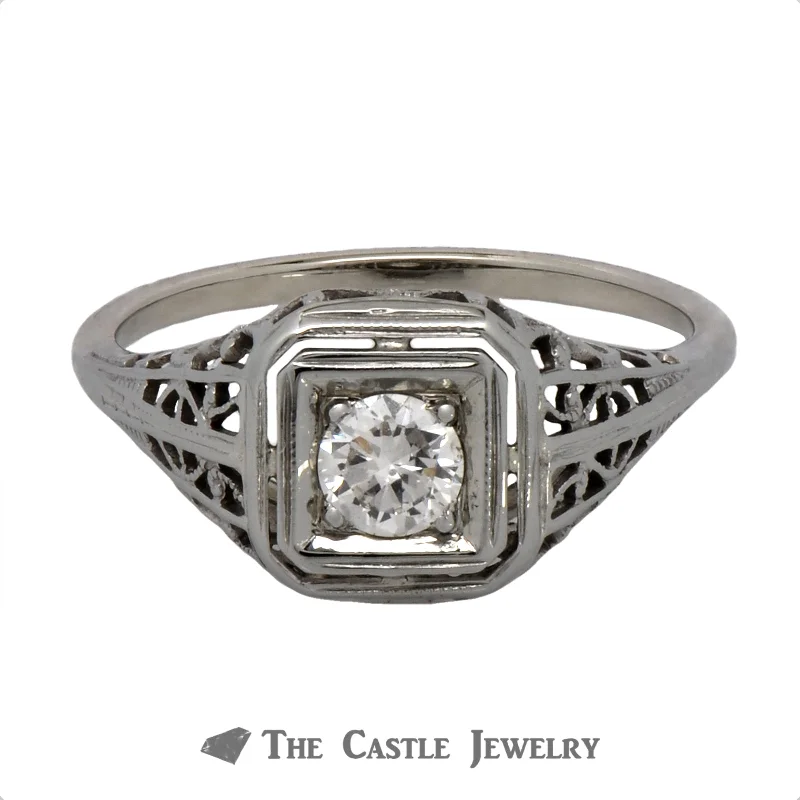 Stylish Engagement Ring-.33ct Round Diamond Solitaire Ring in Vintage Designed Mounting