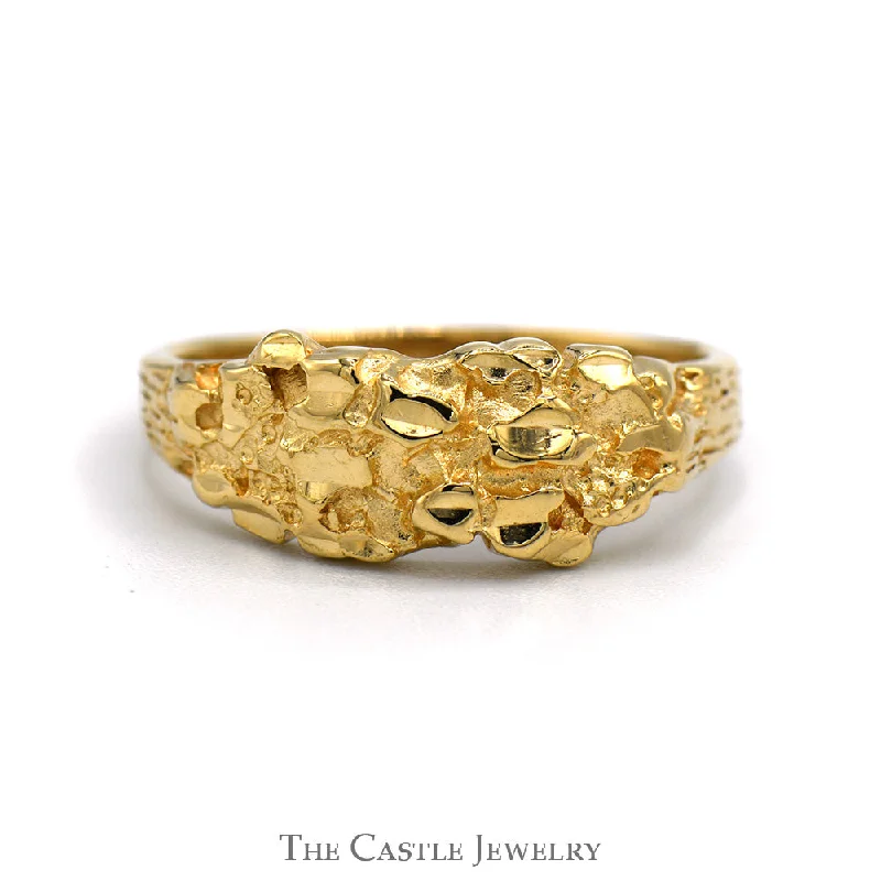 Personalized Diamond Ring-Textured Nugget Designed Ring in 10k Yellow Gold