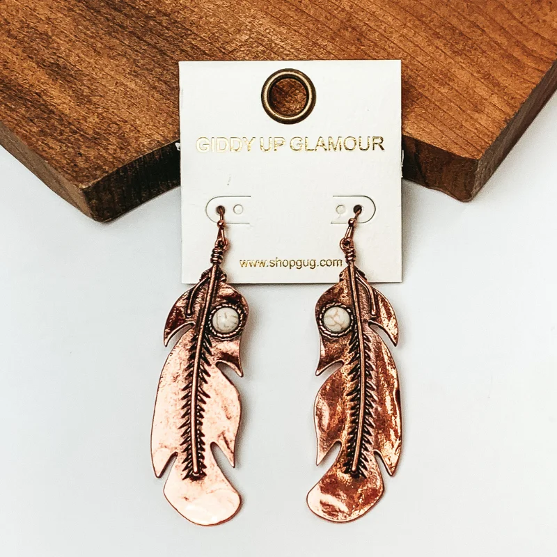 Custom Diamond Earrings-Western Feather Drop Earrings in Copper