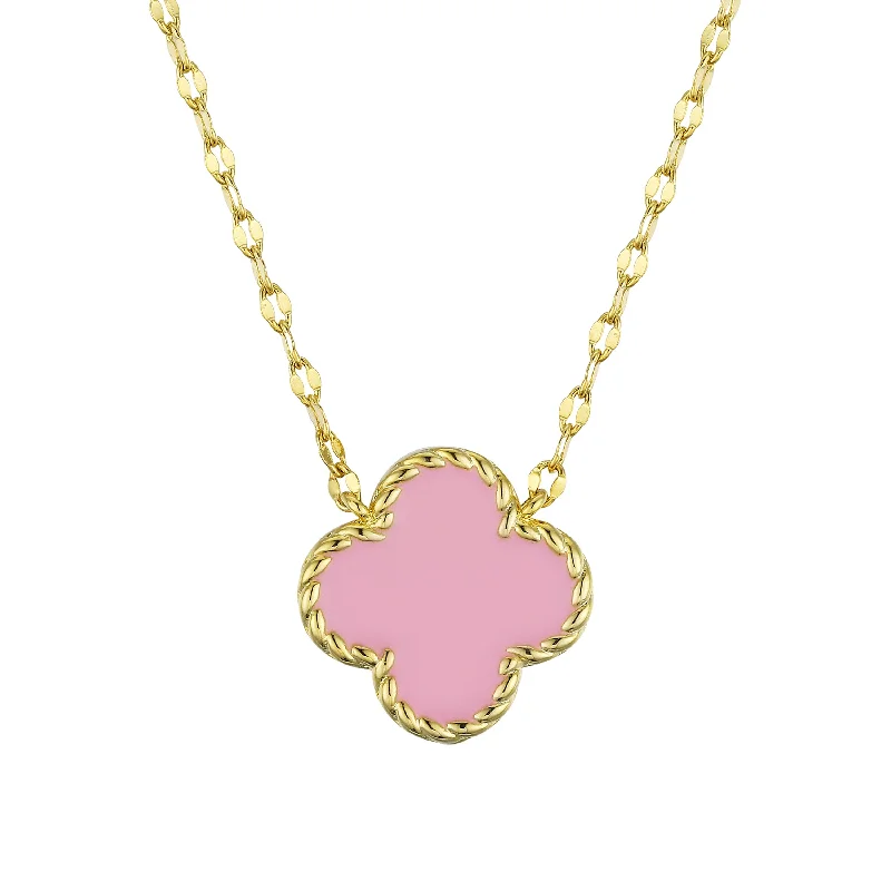 Classic Silver Necklace for Women-Four Leaf Clover Necklace - Pink