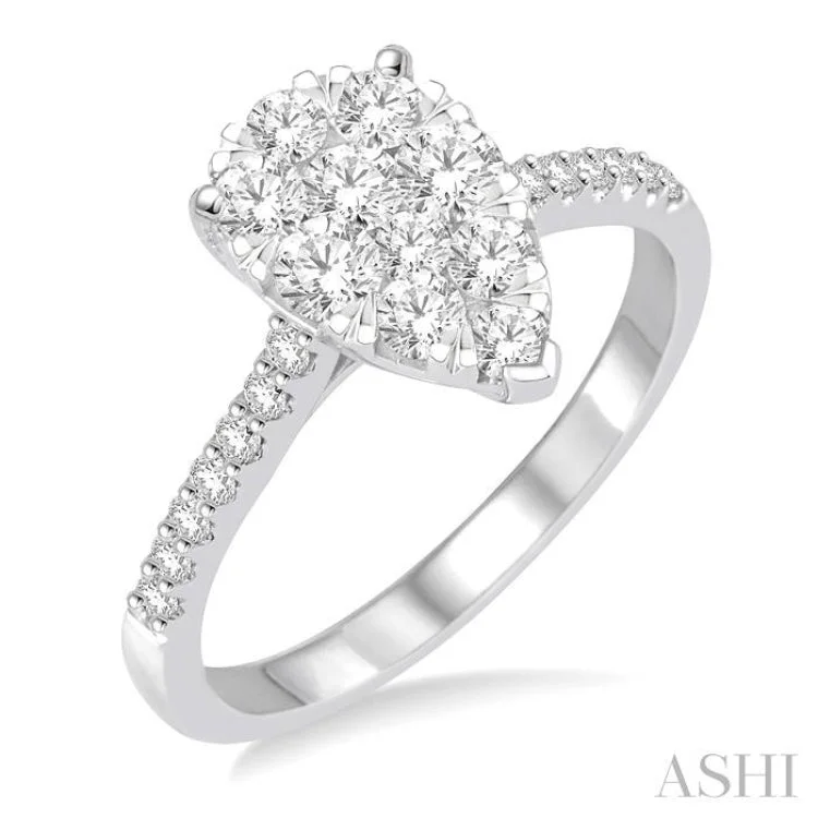 Sparkling Engagement Ring-3/4 Ctw Pear Shape Diamond Lovebright Ring in 14K White Gold