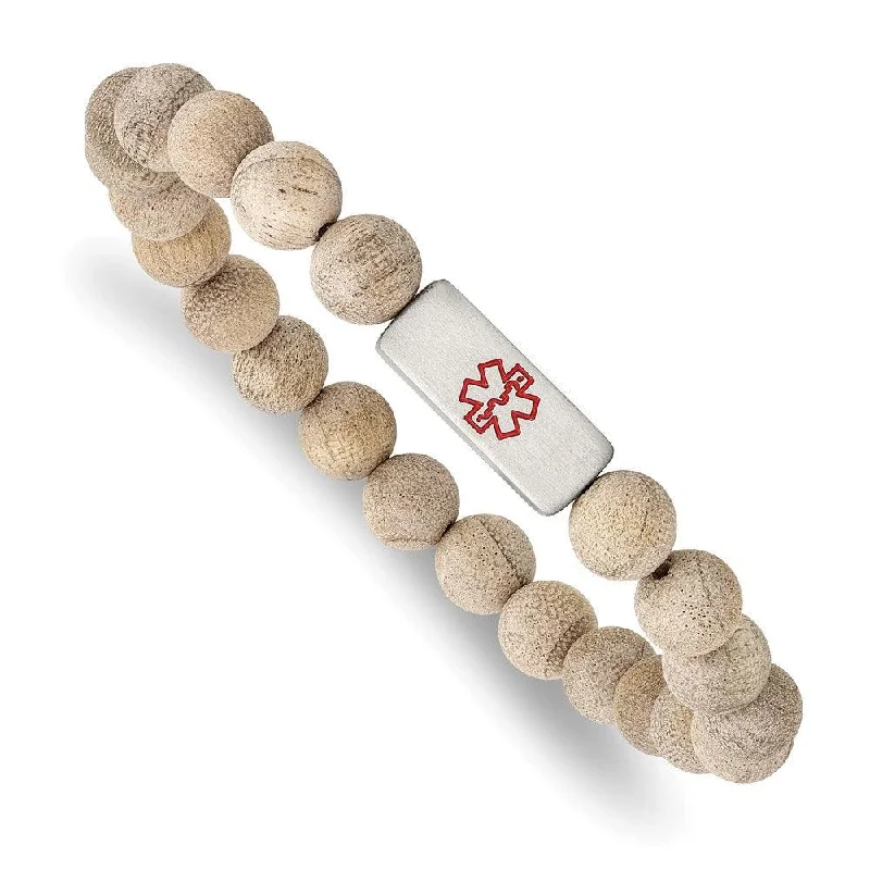 Fashionable Bracelets for Women-Stainless Steel Brushed with Enamel Medical ID Camphor Wood Bracelet