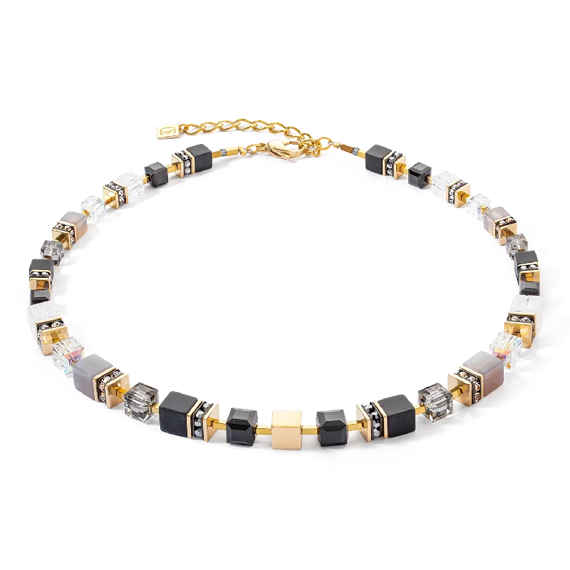 Unique Gold Necklace-GeoCUBE® Precious statement necklace gold-black