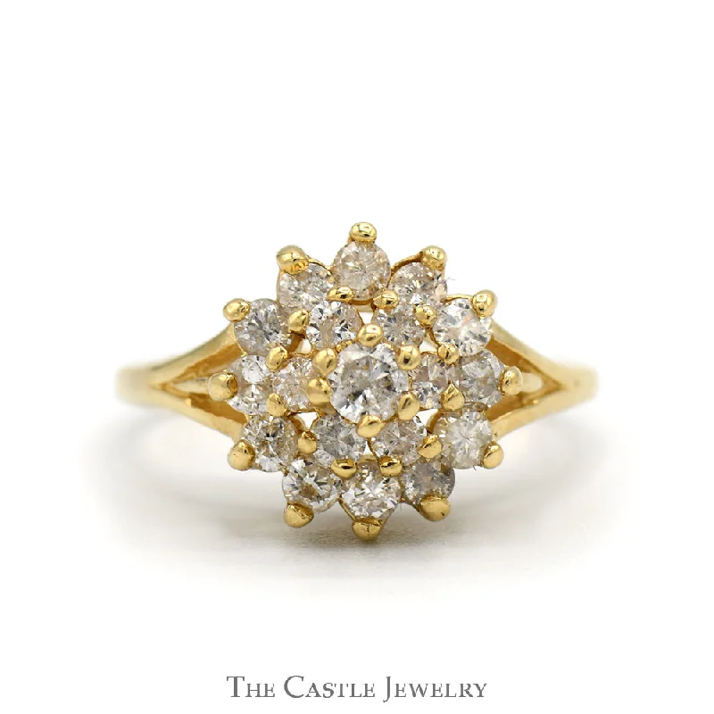 Personalized Diamond Engagement Ring-1/2cttw Diamond Snowflake Cluster Ring in 14k Yellow Gold