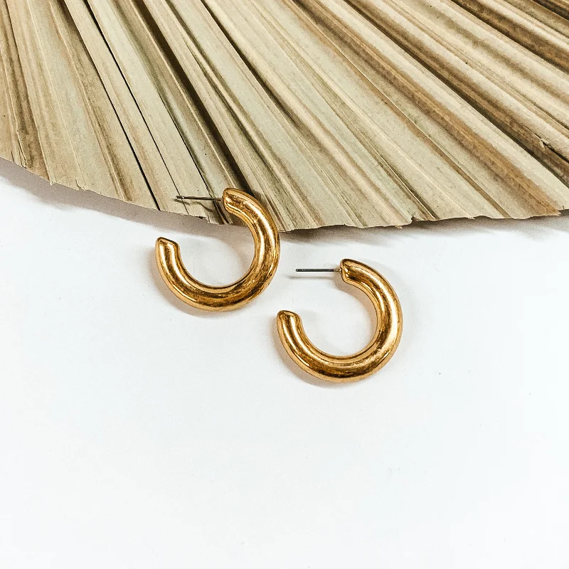 Statement Earrings for Weddings-Clean Slate Small Hoop Earrings in Worn Gold Tone