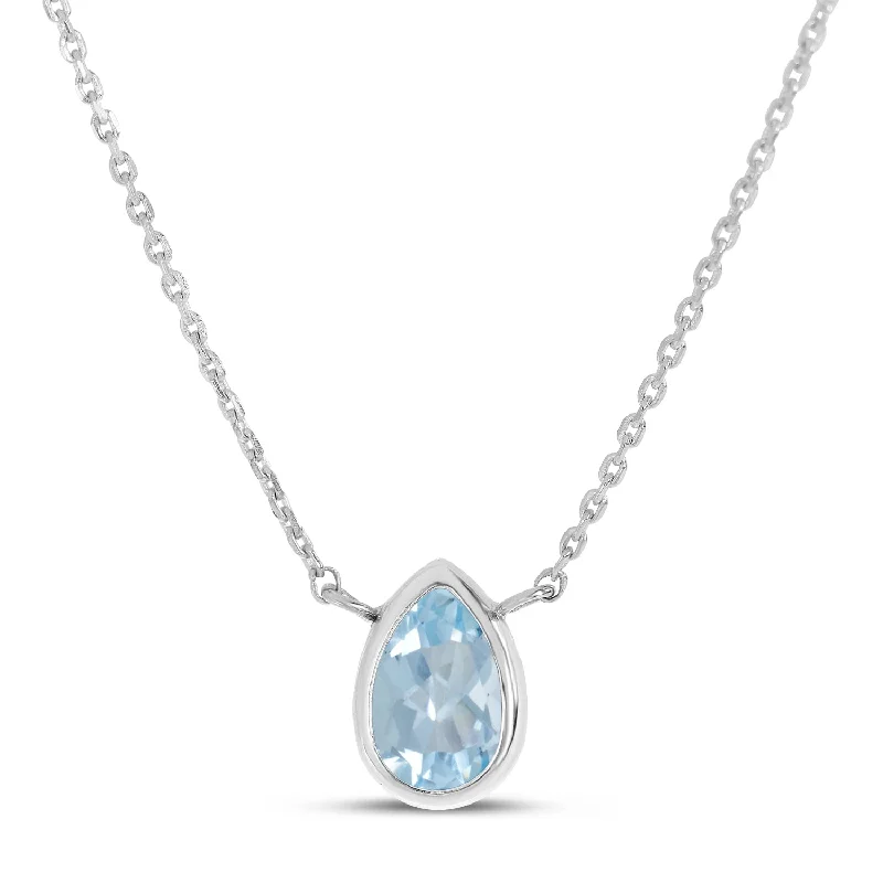 Silver Necklace with Crystal-14K White Gold 6x4mm Pear Shaped Aquamarine Birthstone Necklace