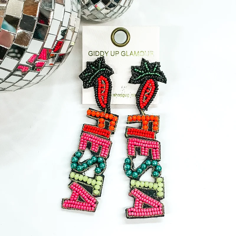 Diamond Hoop Earrings-Fiesta Seed Beaded Earrings in Multicolored