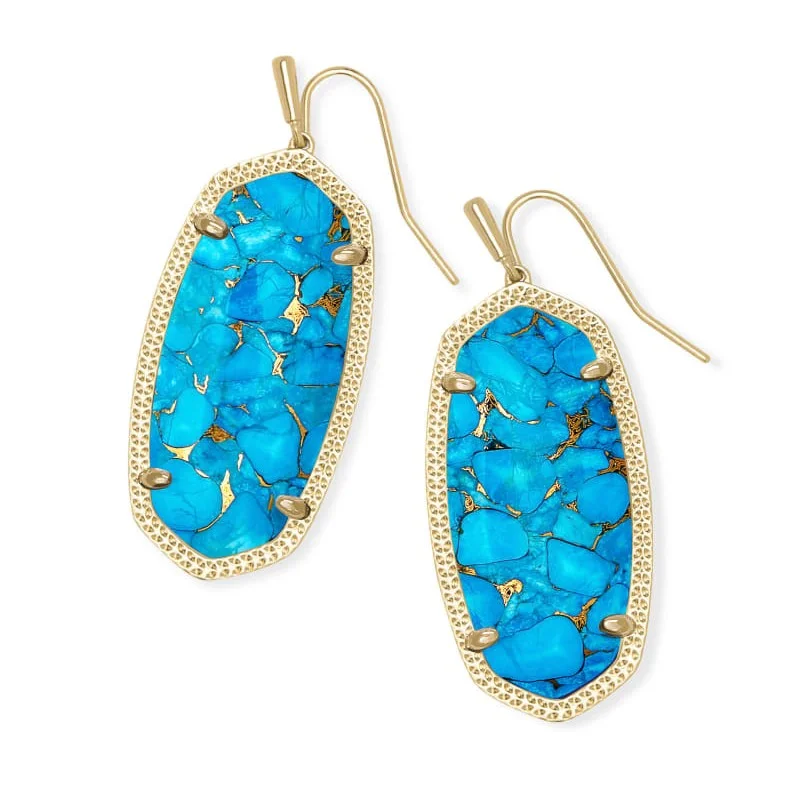 Unique Gold Earrings-Kendra Scott | Elle Gold Drop Earrings in Bronze Veined Turquoise Magnesite