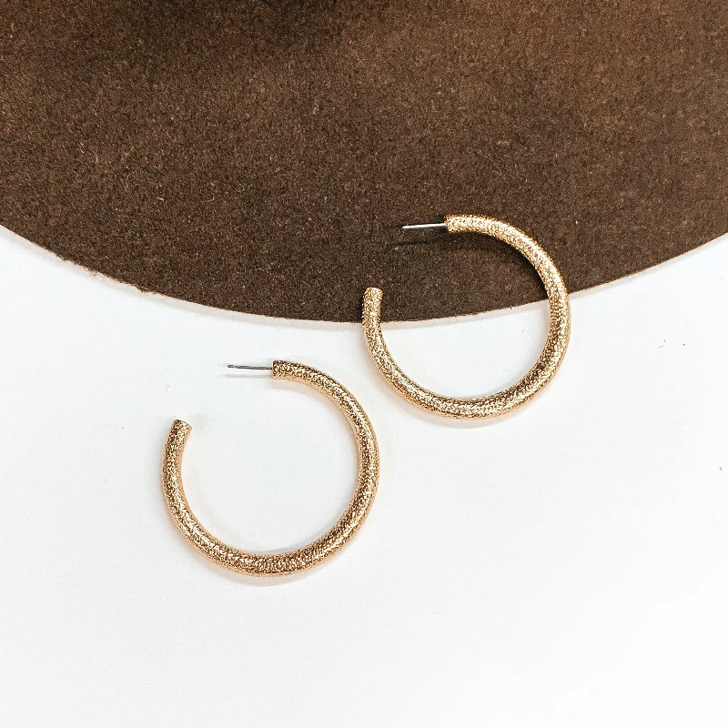 Simple Silver Drop Earrings-Textured Large Sized Hoop Earrings in Gold