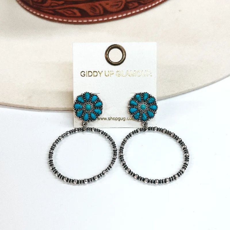 Custom Engraved Earrings-Sway to the Music Circle Cluster Post Earrings with Circle Drop in Turquoise