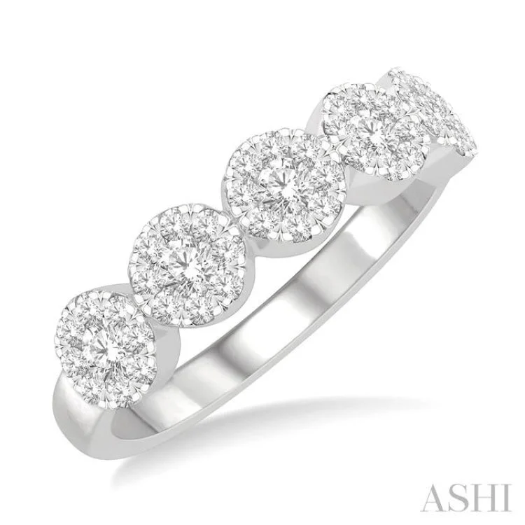 Trendy Stackable Rings-3/4 ctw 5-Stone Lovebright Round Cut Diamond Ring in 14K White Gold