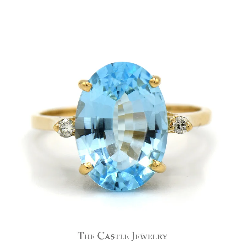 Unique Wedding Ring Set for Bride-Oval Blue Topaz Ring with Diamond Accents in 10k Yellow Gold