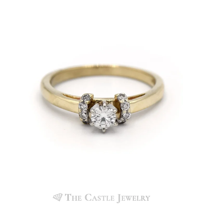 Simple Wedding Ring-Round Diamond Solitaire with Diamond Accents Engagement Ring in 10KT Yellow Gold