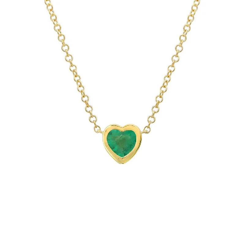 Fine Gold Necklace-Bezel Emerald Heart Necklace