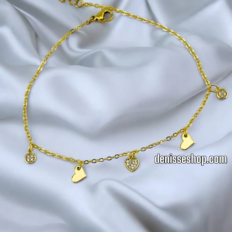 Diamond Bracelet with Gold Links-14K HEARTS ANKLET BRACELET A14