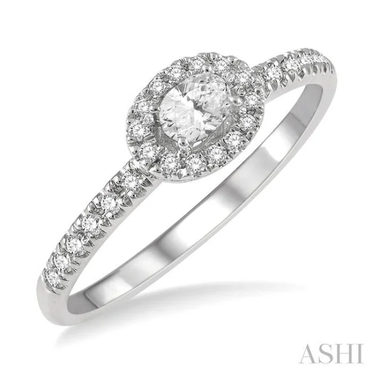 Custom Initial Ring-1/3 Ctw Oval Shape Round Cut Diamond Fashion Ring with 1/6 ct Oval Cut Center Stone in 14K White Gold