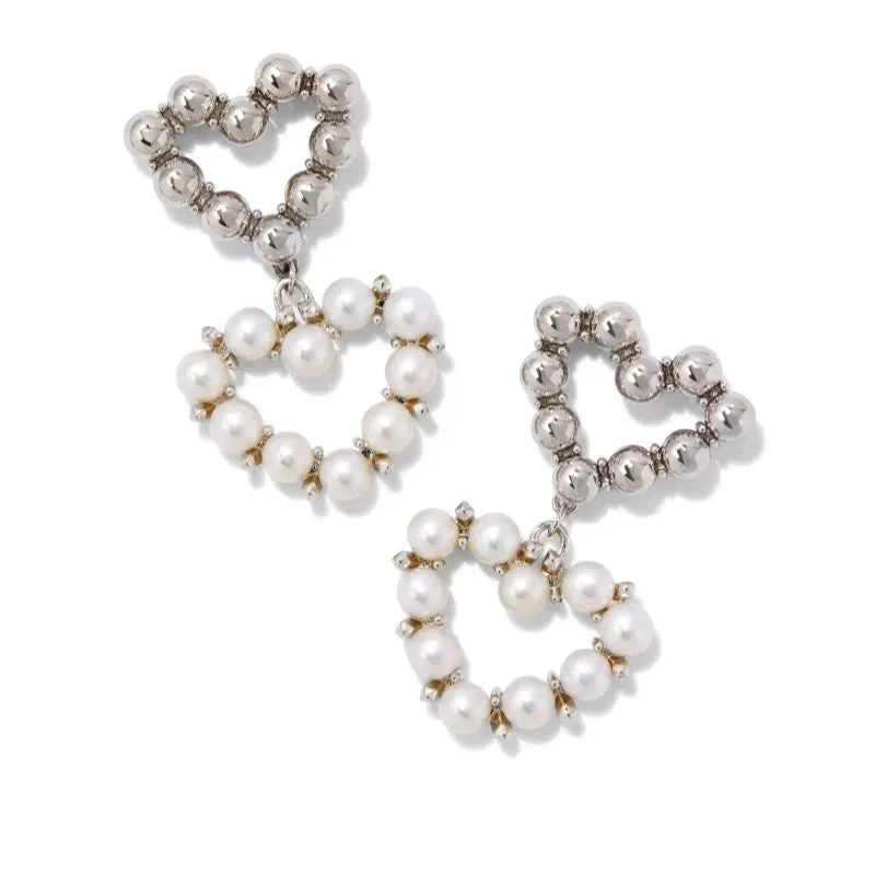 Vintage Earrings for Women-Kendra Scott | Ashton Silver Heart Drop Earrings in White Pearl