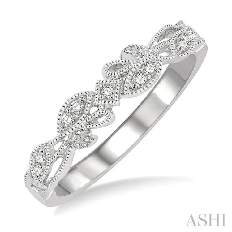 Diamond Eternity Ring-1/20 ctw Leaf Lattice Round Cut Diamond Wedding Band in 14K White Gold