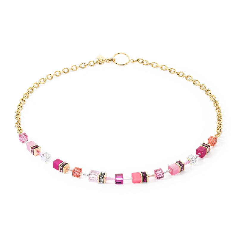 Bridal Necklace with Rubies-GeoCUBE® Iconic Chain necklace gold-magenta