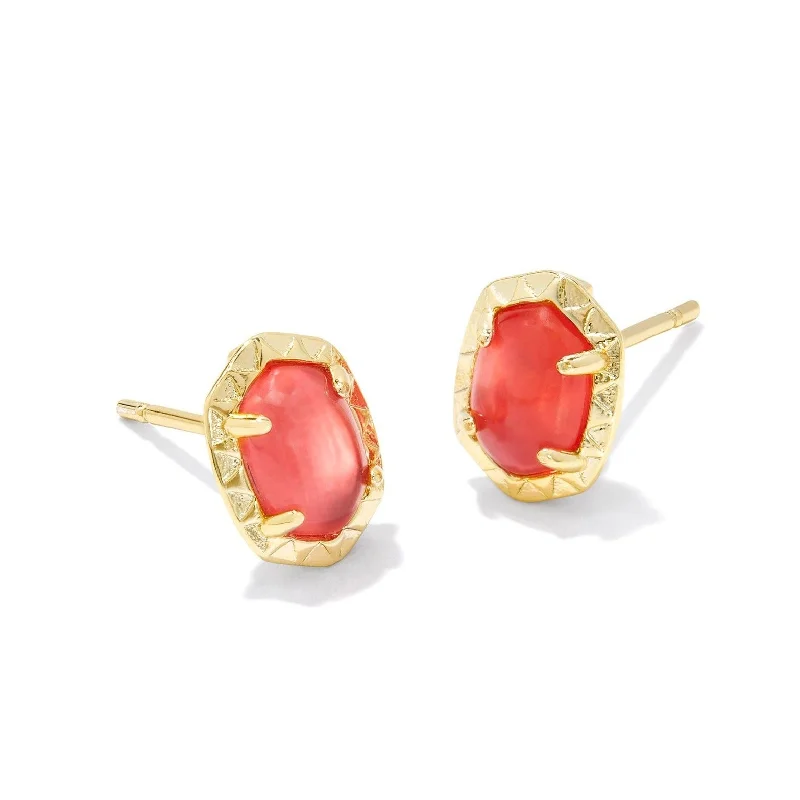 Swarovski Crystal Earrings-Kendra Scott | Daphne Gold Stud Earrings in Coral Pink Mother of Pearl