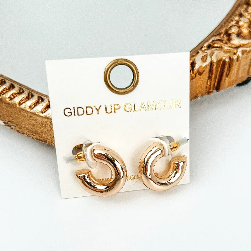 Gold Earrings for Teens-Gold Tone Thick Hoop Huggie Earrings