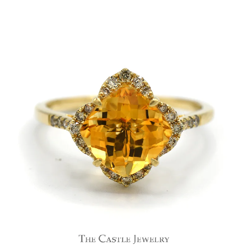 Diamond Engagement Ring-Le Vian Cushion Cut Citrine Ring with Diamond Halo and Accented Sides in 14k Yellow Gold