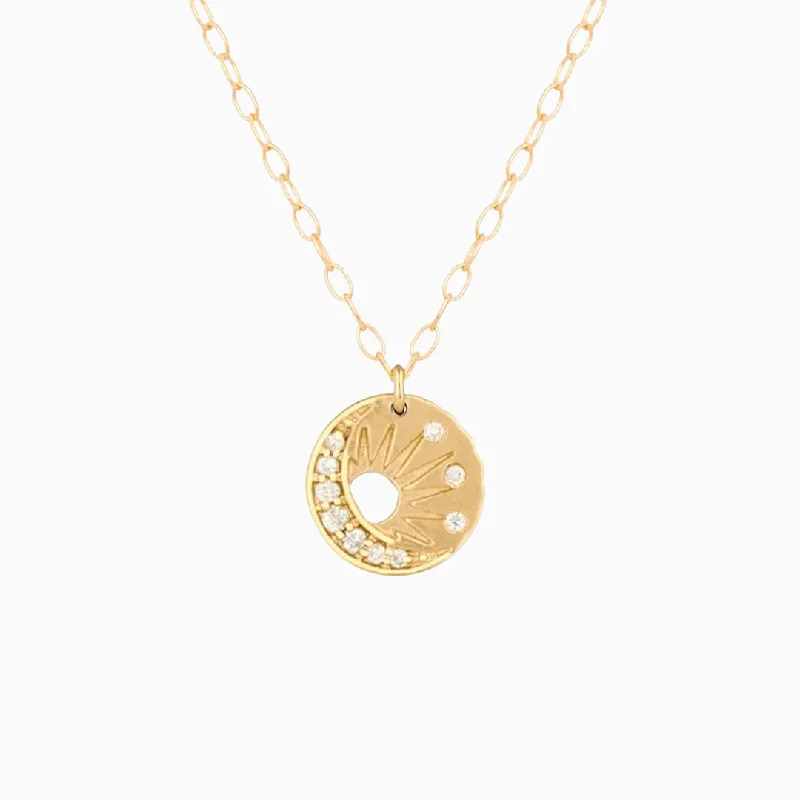 Silver Chain Necklace-Little Sun & Moon Medal Necklace