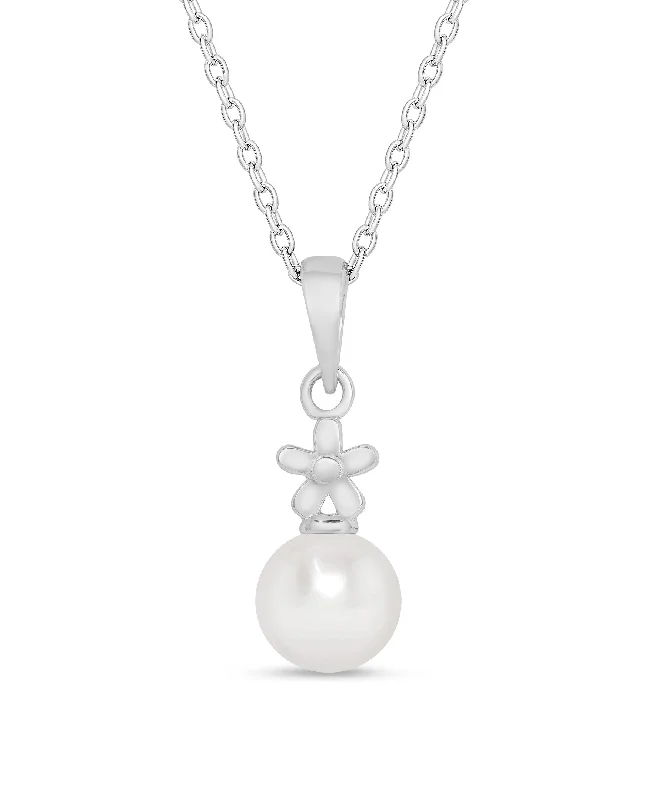 Customizable Pendant Necklace-Flower & Freshwater Pearl Pendant in Sterling Silver