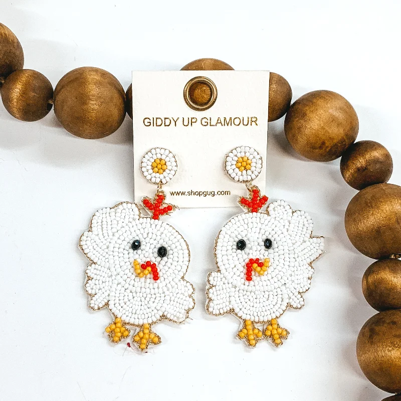 Designer Earrings for Women-Beaded Chick Post Back Earrings in White