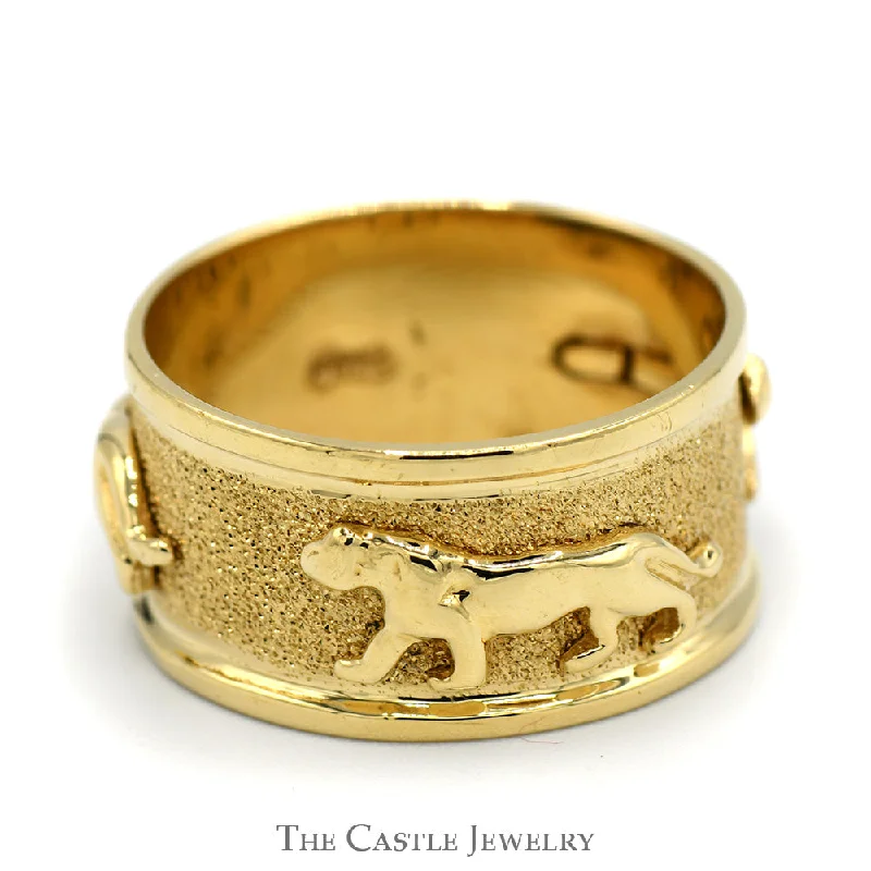 Heart Shaped Engagement Ring-Laser Cut 14k Yellow Gold Panther Band Ring - Size 8.5