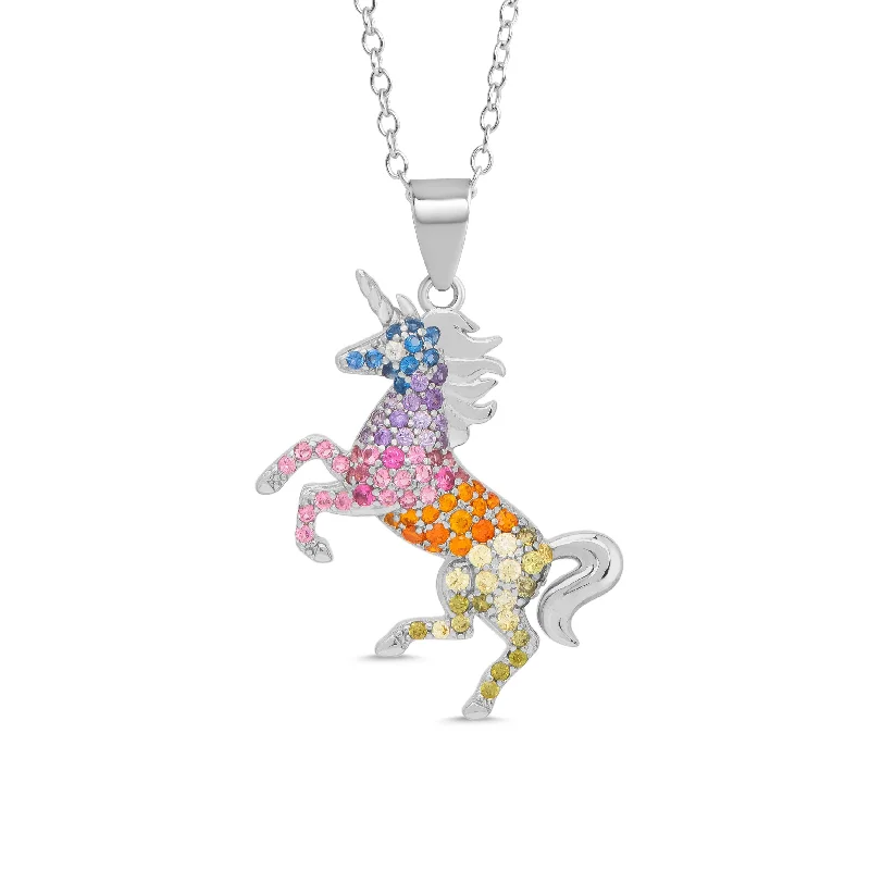 Rose Gold Necklace for Women-Rainbow CZ Unicorn Necklace