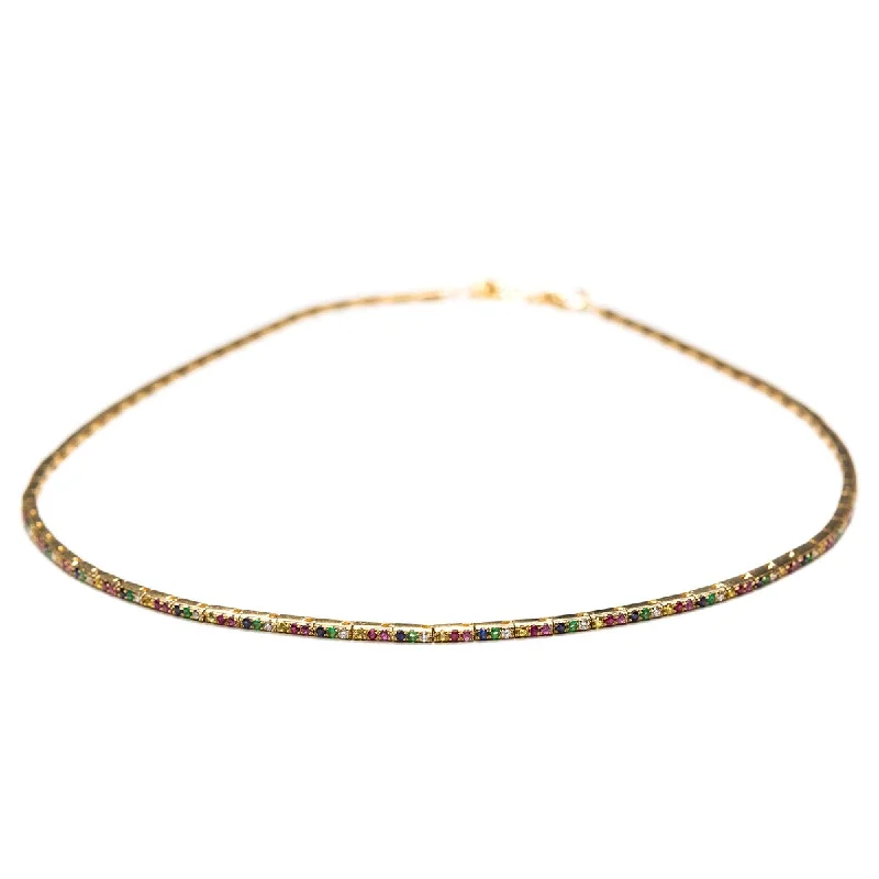 Diamond and Gold Necklace-Rainbow Ribbon Choker