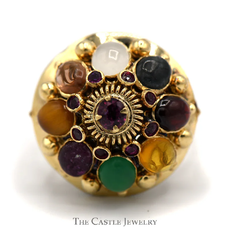 Custom Engagement Ring for Bride-Multi Gemstone Umbrella Cocktail Cluster Ring in 14k Yellow Gold