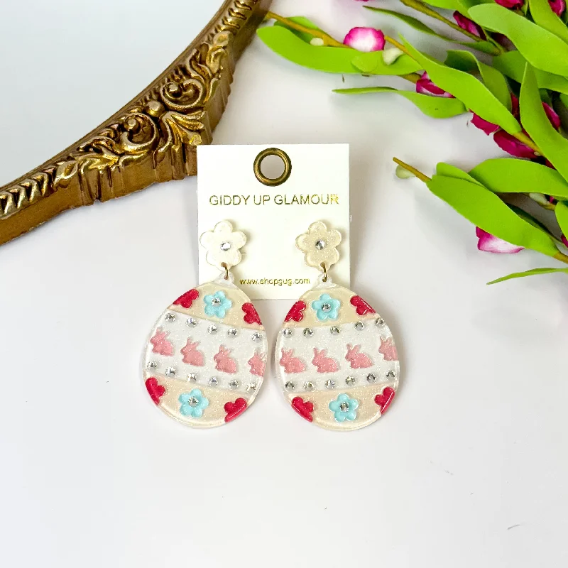 Charming Earrings for Women-Easter Egg Earrings with Crystals in Ivory